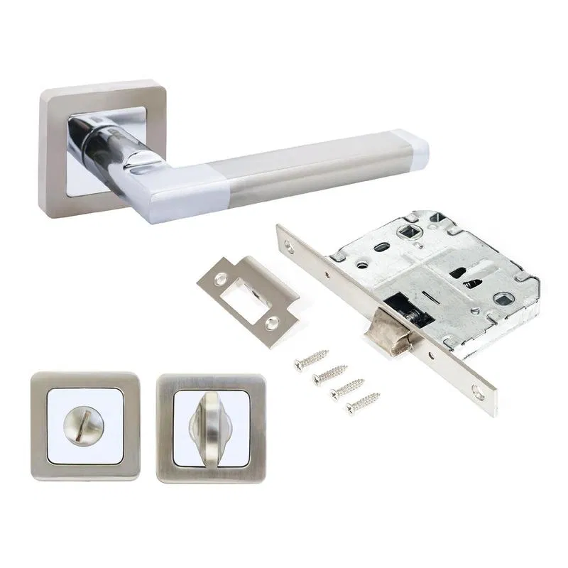 Комплект ручка и защ с фикс АРТ "ВЕНСАН" SN/CP+L7050S SN+BK-S1 SN/CP(2682/S7050) матов. никель/хром Аллюр 14 667