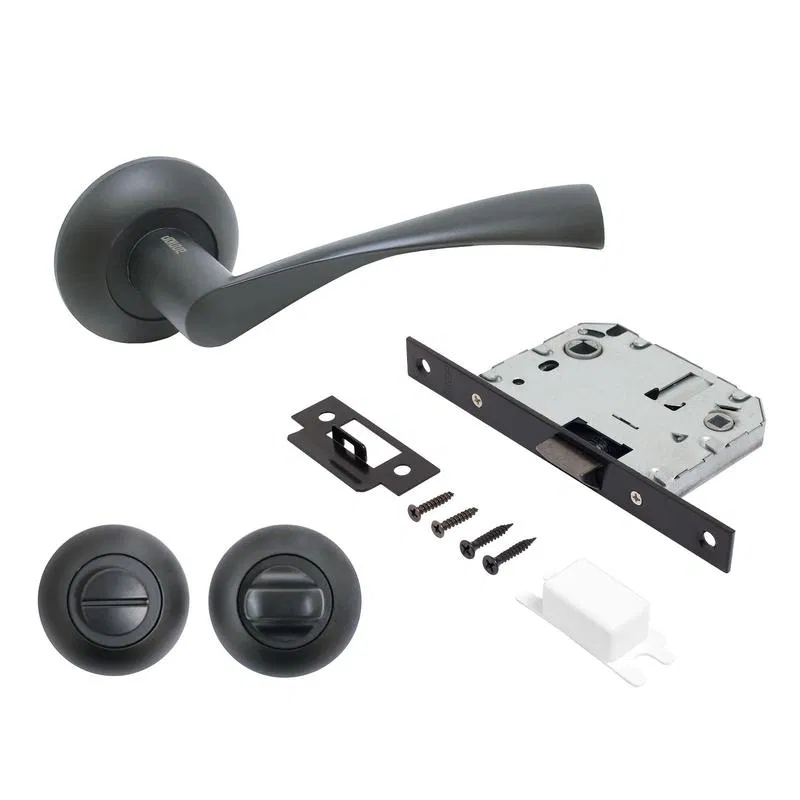 Комплект ручек и защелка с фикс АРТ "ОСКАР" BL+L7050S BL+BK-R1 BL (13150/S7050) матов. черн. Аллюр 14 674