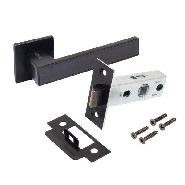 Комплект ручка и защелка "ЛАНА" АРТ BL/BL+L45-8 BL (86150/S45) матов. черн. Аллюр 15 709