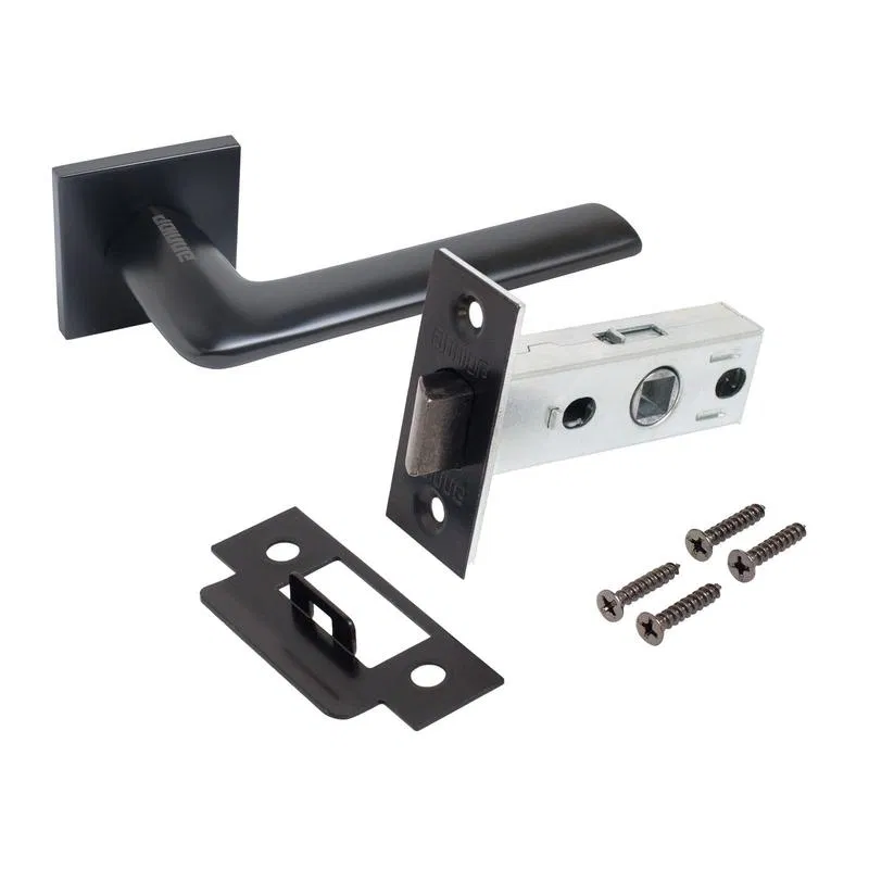 Комплект ручка и защелка АРТ "ТИНА" BL+L45-8 BL (88150/S45) матов. черн. Аллюр 15 717