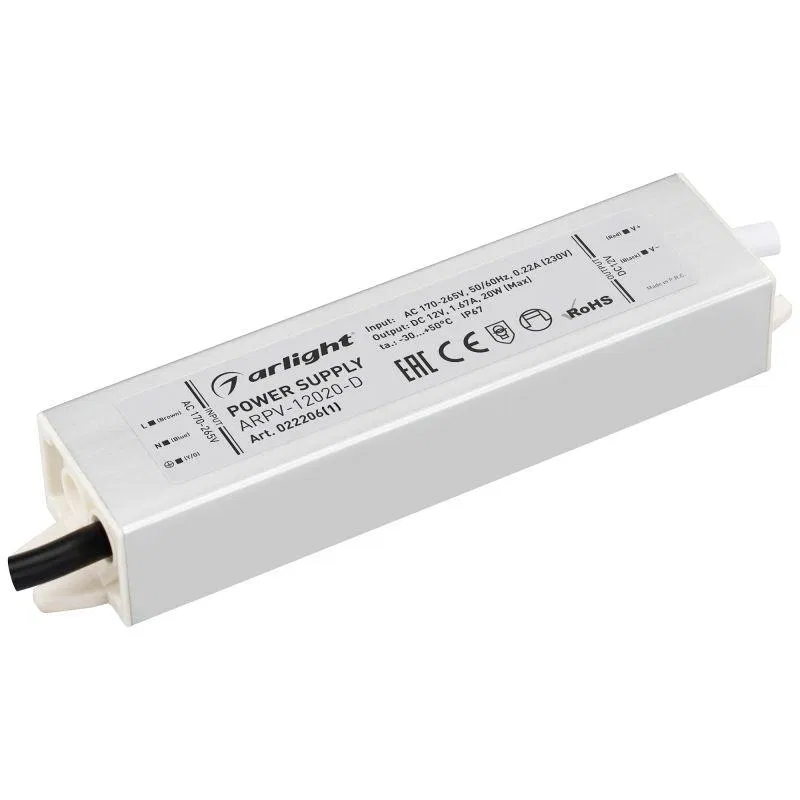 Блок питания ARPV-12020-D 12В 1.7А 20Вт IP67 метал. Arlight 0222061 022206(1)