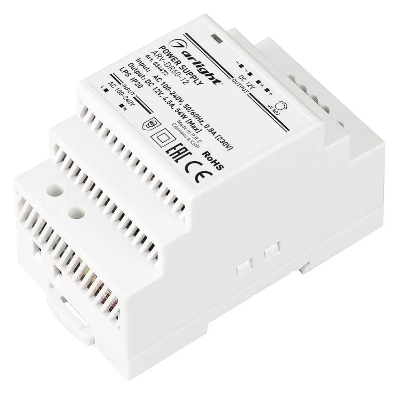 Блок питания ARV-DR60-12 12В 4.5А 54Вт IP20 DIN-рейка Arlight 034672