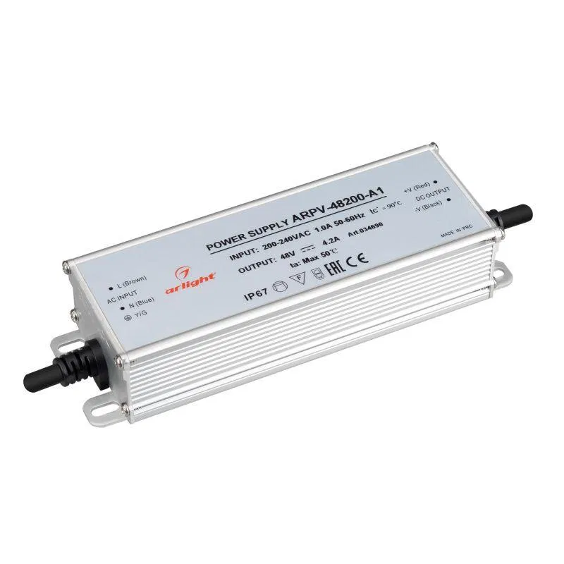 Блок питания ARPV-48200-A1 48В 4.2А 200Вт IP67 металл Arlight 034690