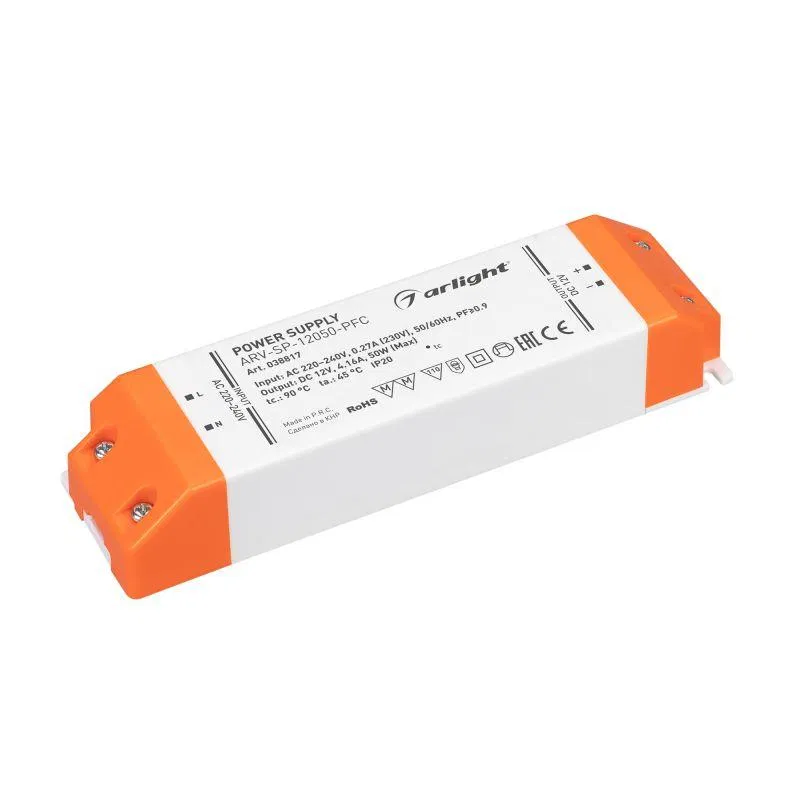 Блок питания ARV-SP-12050-PFC (12В 4.16А 50Вт) (IP20 пластик) Arlight 038817