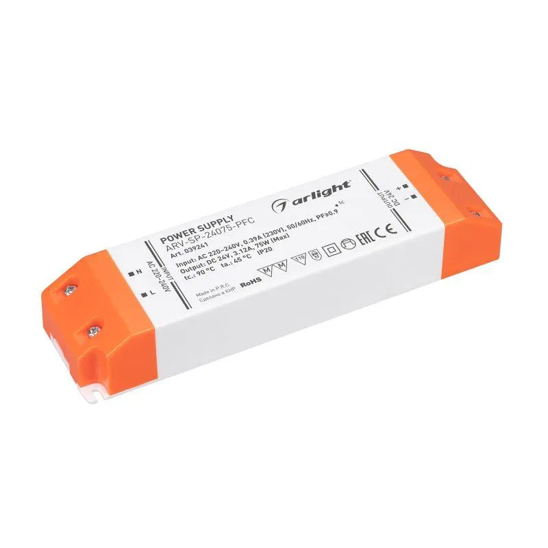 Блок питания ARV-SP-24075-PFC (24В 3.12А 75Вт) (IP20 пластик) Arlight 039241