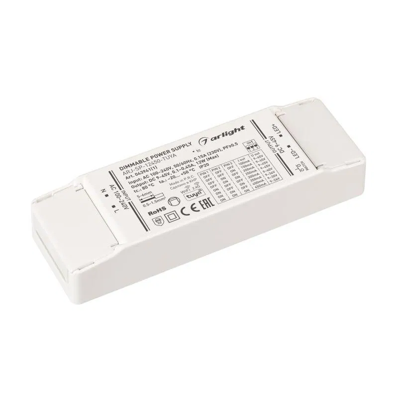 Блок питания ARJ-SP-12450-TUYA 12Вт 9-45В 0.1-0.45А WiFi 2.4G IP20 пластик Arlight 043941(1)