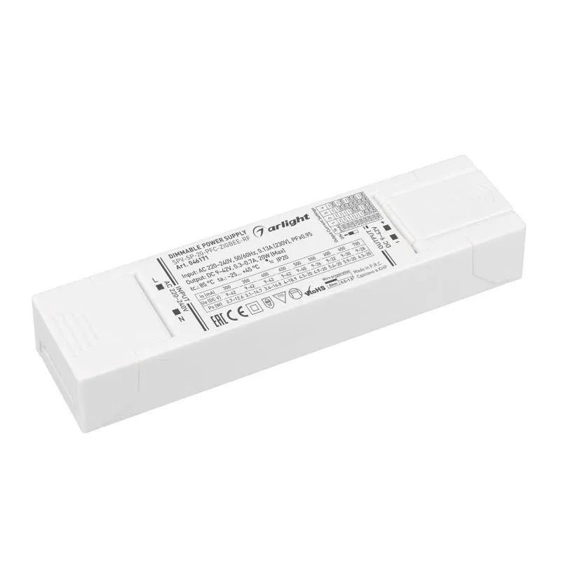 Блок питания SPV-SP-20-PFC-ZIGBEE-RF (20Вт 9-42В 0.3-0.7А 2.4ГГц) IP20 пластик Arlight 046171