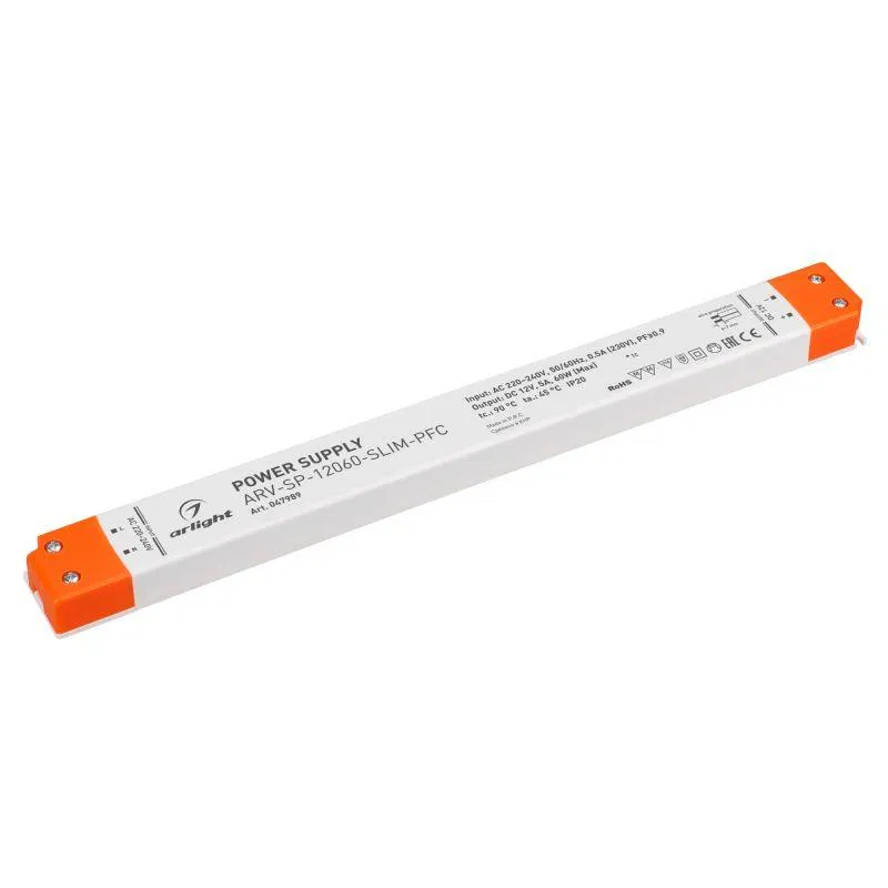 Блок питания ARV-SP-12060-SLIM-PFC 12В 5А 60Вт IP20 пластик Arlight 047989