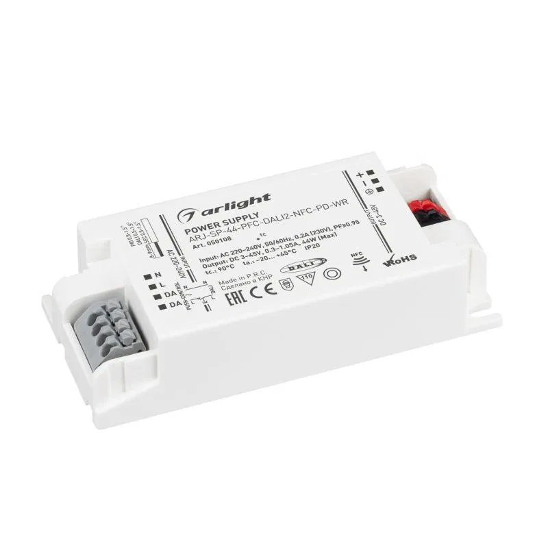 Блок питания ARJ-SP-44-PFC-DALI2-NFC-PD-WR 44Вт 3-45В 0.3-1.05А IP20 пластик Arlight 050108