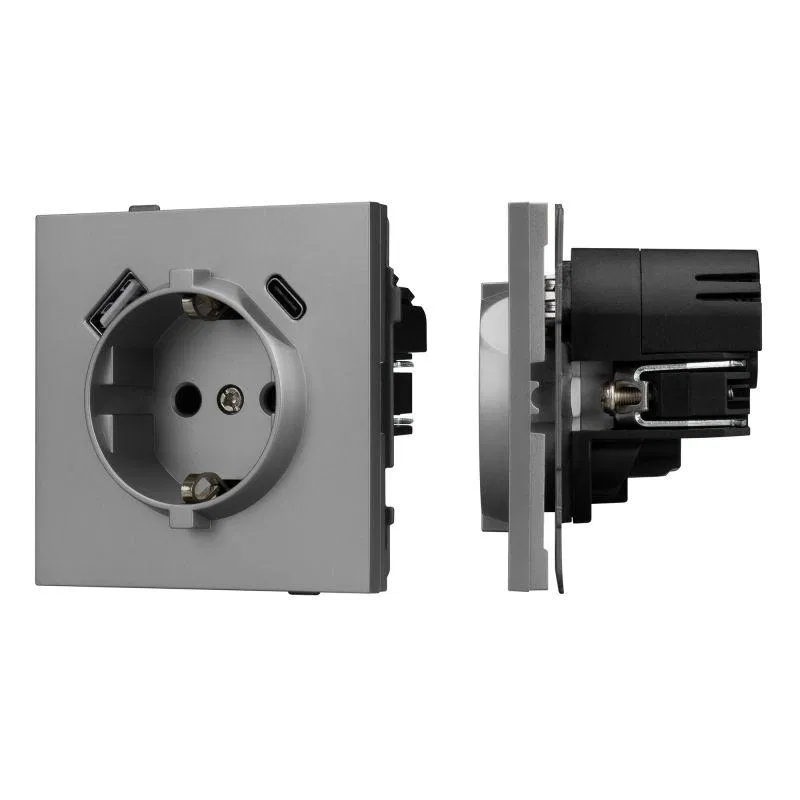 Розетка 1-м СП SCT-TENDO-MUAC-PL-GR 16А IP20 230В с USB зарядкой механизм Arlight 054088