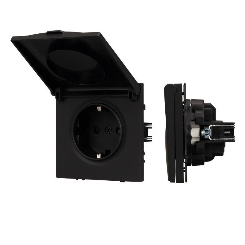 Розетка 1-м СП SCT-NOBE-MCP-SFPL-BK 16А IP44 230В влагозащ. механизм Arlight 054281