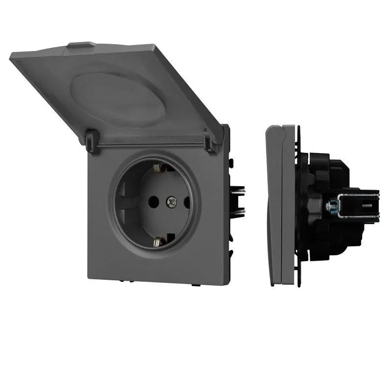 Розетка 1-м СП SCT-NOBE-MCP-SFPL-GR 16А IP44 230В влагозащ. механизм Arlight 054283