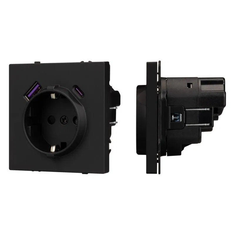 Розетка 1-м СП SCT-NOBE-MUAC-SFPL-BK 16А IP20 230В с USB зарядкой механизм Arlight 054285