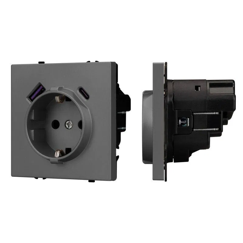 Розетка 3-м СП SCT-NOBE-MUAC-SFPL-GR 16А IP20 230В с USB зарядкой механизм Arlight 054287