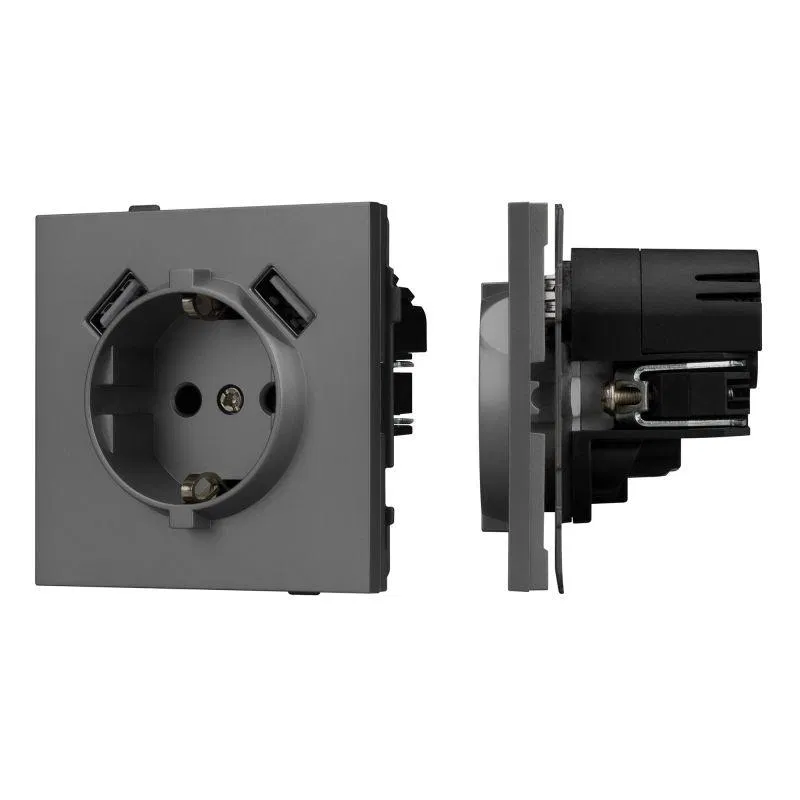 Розетка 1-м СП SCT-TENDO-MUAA-SFPL-GR 16А IP20 230В с USB зарядкой механизм Arlight 054605