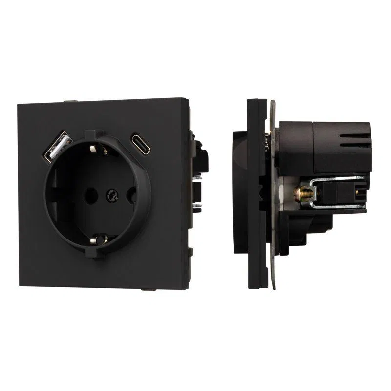 Розетка 1-м СП SCT-TENDO-MUAC-SFPL-BK 16А IP20 230В с USB зарядкой механизм Arlight 054607