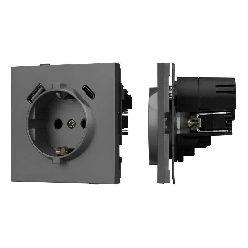 Розетка 1-м СП SCT-TENDO-MUAC-SFPL-GR 16А IP20 230В с USB зарядкой механизм Arlight 054609