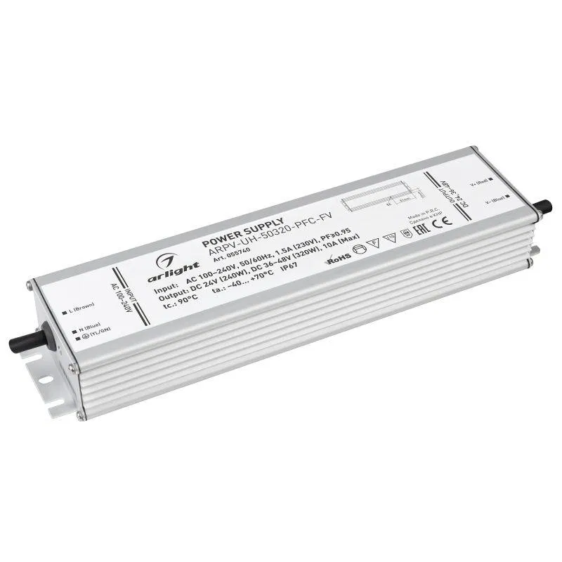 Блок питания ARPV-UH-50320-PFC-FV 24В 240Вт 36-48В 320Вт 10А IP67 метал. Arlight 055740