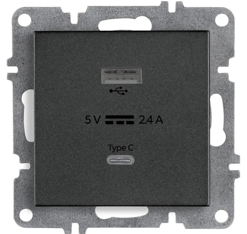 Розетка LAVIN/KAREN USB + TYPE-C механизм графит ARVIA 50 04 2000 304