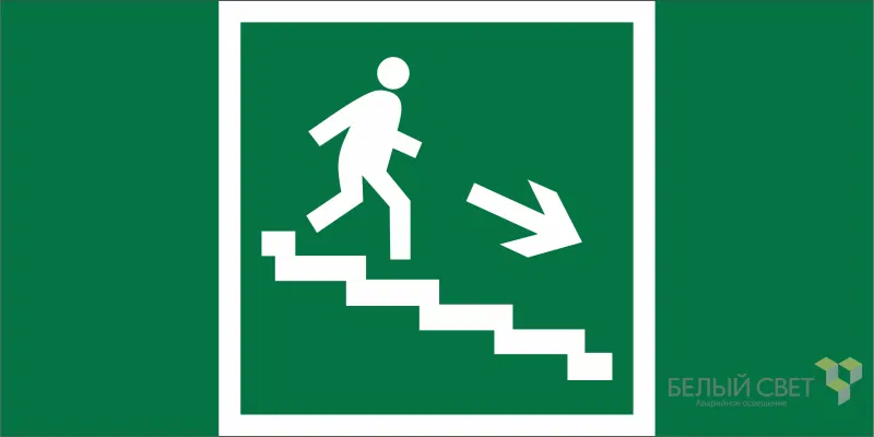 Знак безопасности BL-4020.E13"Напр. к эвакуац. выходу по лестн. вниз (прав.)" Белый свет a12943