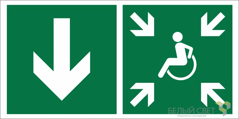 Знак безопасности BL-3015.E79"Указ. двери пункта сбора(безоп.зоны)МГН(лев.)" Белый свет a19335