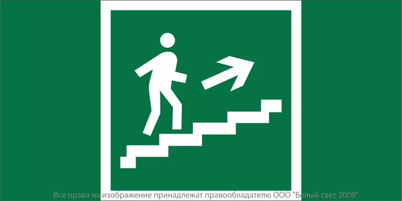Знак безопасности NPU-7035.E15 "Напр. к эвакуац. выходу по лестн. вверх (прав.)" Белый свет a20441