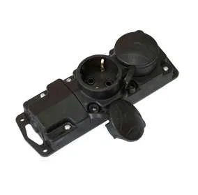 Колодка 2-м 16А IP44 250В с заземл. каучук черн. Bylectrica Р16-415