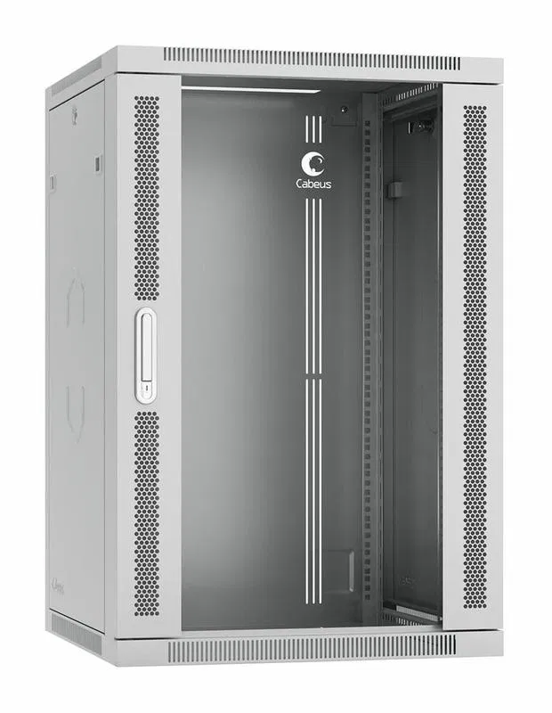 Шкаф телекоммуникационный настенный SH-05F-18U60/60-R 19дюйм 18U 600х600х901мм разобран. дверь стекло RAL 7035 сер. Cabeus 10740c