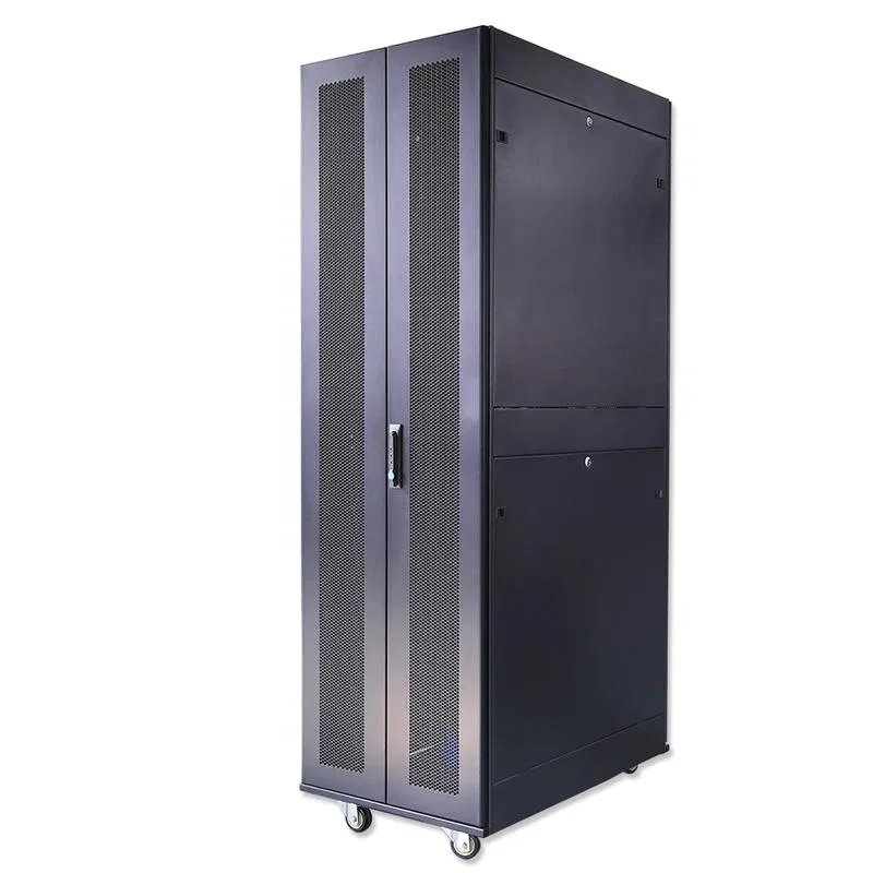 Шкаф серверный телекоммуникационный напольн. ND-SC-42U80/120-BK 19дюйм 42U 800х1200мм для распределит. и серверн. оборудования; передн. и задн. двойн. перфорир. двери ручки с замком RAL 9004 черн. Cabeus 11122c