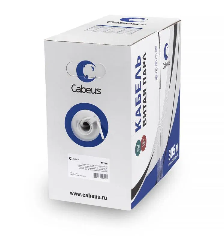 Кабель витая пара экранир. FTP (F/UTP) кат.5E 4 пары (24 AWG) ОЖ экран-фольга нг(А)-LSLTx FTP-4P-Cat.5e-SOLID-LSLTx-GY сер. (уп.305м) Cabeus 11791c