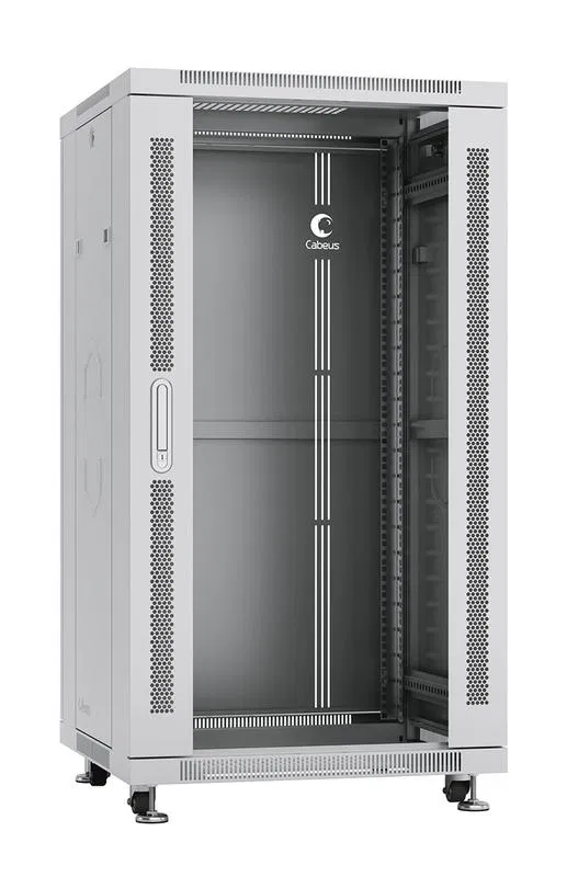 Шкаф монтажный телекоммуникационный напольный SH-05C-22U60/60 19дюйм для распред. и серверн. оборудования 22U 600х600х1166мм передн. стеклян. и задн. сплошн. метал. двери ручка с замком сер. (RAL 7035) Cabeus 7044c
