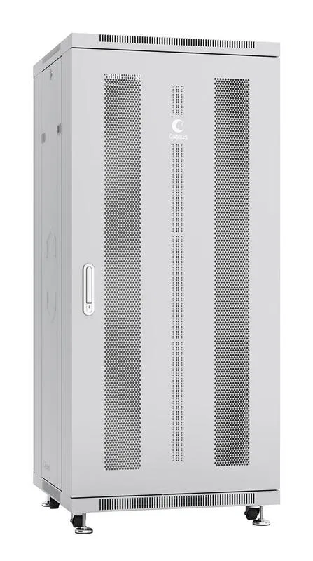 Шкаф монтажный телекоммуникационный напольн. ND-05C-27U60/80 19дюйм 27U 600х800х1388мм для распределит. и серверн. оборудования; передн. и задн. перфорир. двери ручка с замком RAL 7035 сер. Cabeus 7224c