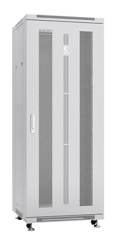 Шкаф монтажный телекоммуникационный напольн. ND-05C-32U60/80 19дюйм 32U 600х800х1610мм для распределит. и серверн. оборудования; передн. и задн. перфорир. двери ручка с замком RAL 7035 сер. Cabeus 7225c