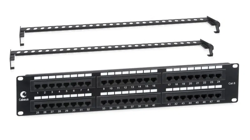 Патч-панель 19дюйм 2U 48 портов RJ45 кат.6 Dual IDC с задн. кабельн. организатором Cabeus 7447c