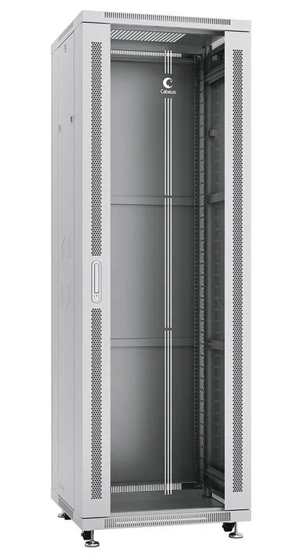 Шкаф монтажный телекоммуникационный напольный SH-05C-37U60/80 19дюйм 37U 600х800х1833мм для распределит. и серверн. оборудования передн. стеклян. и задн. сплошн. метал. двери ручка с замком сер. Cabeus 7641c