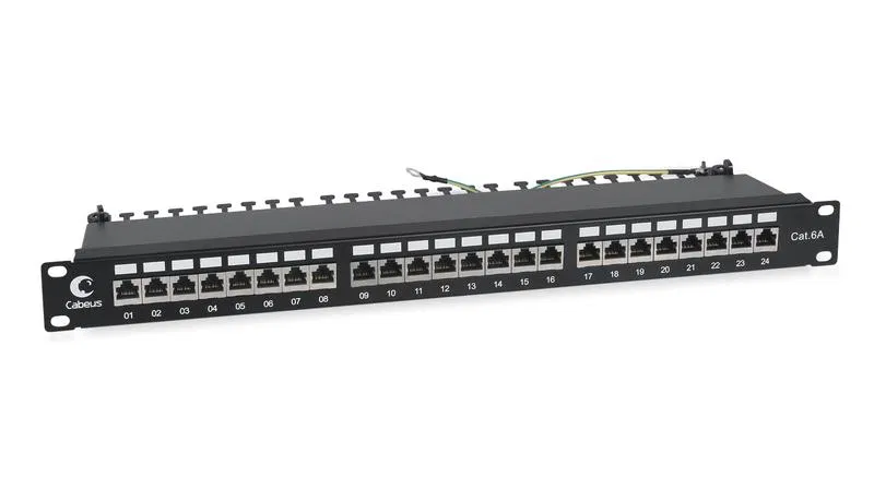 Патч-панель 19дюйм 1U 24 порта RJ45 кат.6A полностью экранир. с задн. кабельн. организатором Cabeus 7653c