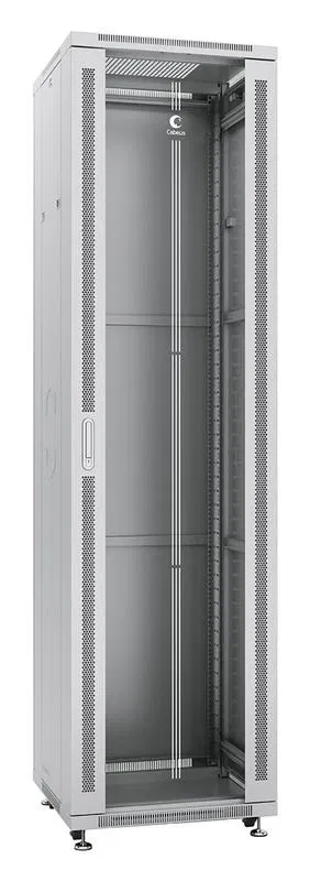 Шкаф монтажный телекоммуникационный напольный SH-05C-47U60/80 19дюйм для распред. и серверн. оборудования 47U 600х800х2277мм передн. стеклян. и задн. сплошн. метал. двери ручка с замком сер. (RAL 7035) Cabeus 7863c