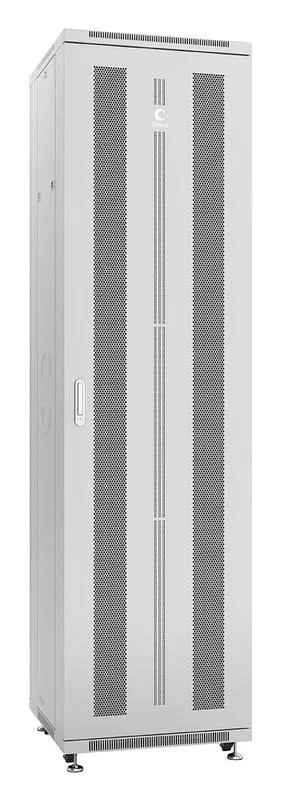 Шкаф монтажный телекоммуникационный напольн. ND-05C-47U60/60 19дюйм 47U 600х600х2277мм для распределит. и серверн. оборудования; передн. и задн. перфорир. двери ручка с замком RAL 7035 сер. Cabeus 7967c