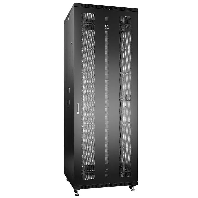 Шкаф монтажный телекоммуникационный напольн. ND-05C-47U80/100-BK 19дюйм 47U 800х1000х2277мм для распределит. и серверн. оборудования; передн. и задн. перфорир. двери ручка с замком RAL 9004 черн. Cabeus 8538c