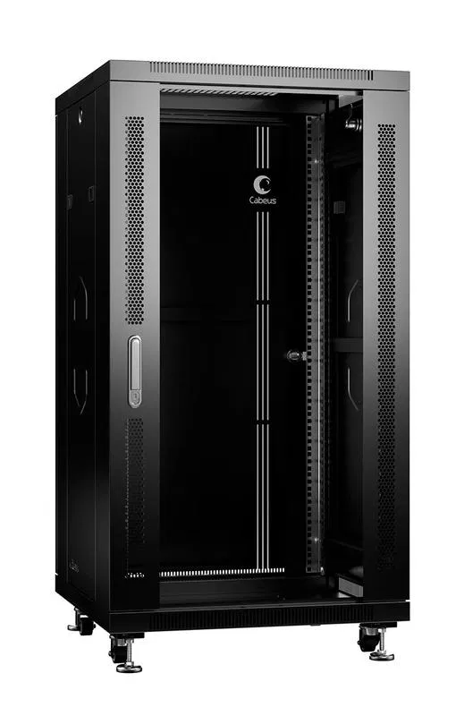 Шкаф монтажный телекоммуникационный напольный SH-05C-22U60/100-BK 19дюйм для распред. и серверн. оборудования 22U 600х1000х1166мм передн. стеклян. и задн. сплошн. метал. двери ручка с замком черн. (RAL 9004) Cabeus 8540c