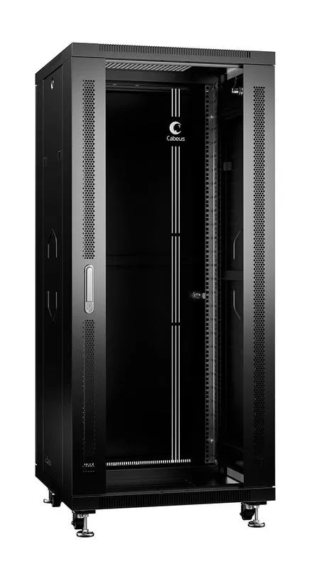 Шкаф монтажный телекоммуникационный напольный SH-05C-27U60/100-BK 19дюйм 27U 600х1000х1388мм для распределит. и серверн. оборудования передн. стеклян. и задн. сплошн. метал. двери ручка с замком черн. Cabeus 8541c