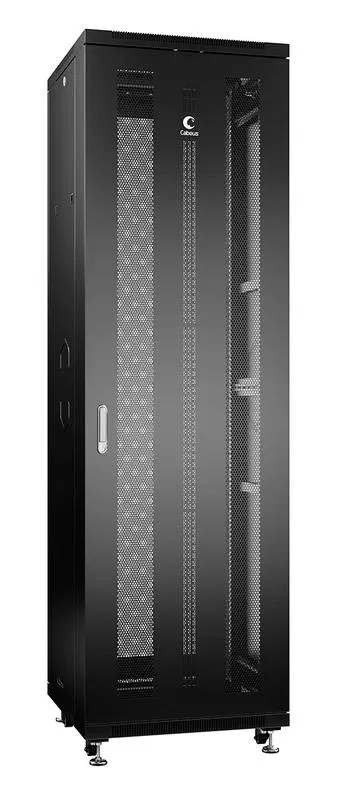 Шкаф монтажный телекоммуникационный напольн. ND-05C-42U60/60-BK 19дюйм 42U 600х600х2055мм для распределит. и серверн. оборудования; передн. и задн. перфорир. двери ручка с замком RAL 9004 черн. Cabeus 8552c