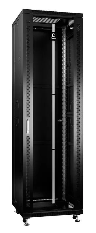Шкаф монтажный телекоммуникационный напольный SH-05C-42U60/80-BK 19дюйм для распред. и серверн. оборудования 42U 600х800х2055мм передн. стеклян. и задн. сплошн. метал. двери ручка с замком черн. (RAL 9004) Cabeus 8576c