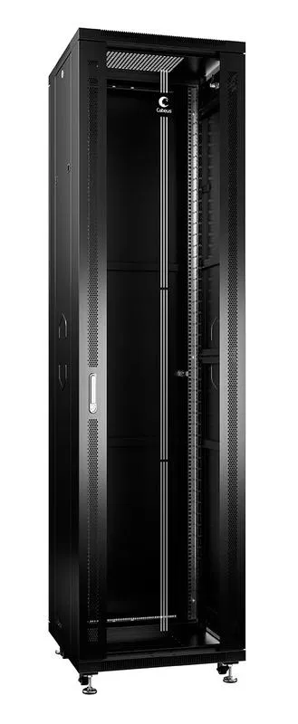 Шкаф монтажный телекоммуникационный напольный SH-05C-47U60/80-BK 19дюйм для распред. и серверн. оборудования 47U 600х800х2277мм передн. стеклян. и задн. сплошн. метал. двери ручка с замком черн. (RAL 9004) Cabeus 8578c