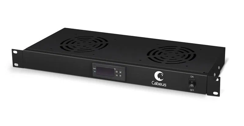 Модуль вентиляторный JG02-BK 19дюйм 2 вентилятора с цифровым термодатчиком RAL 9004 черн. Cabeus 8615c