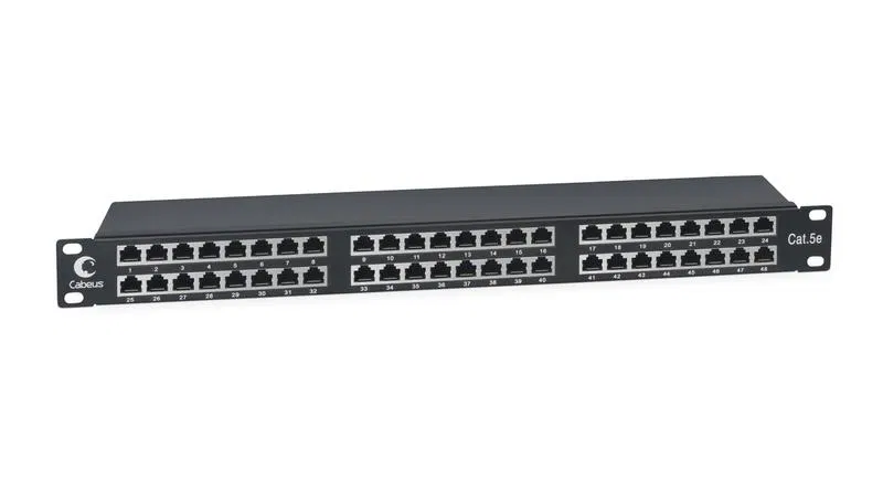 Патч-панель 19дюйм 1U 48 портов RJ45 кат.5E полностью экранир. Dual IDC высокой плотности Cabeus 8890c