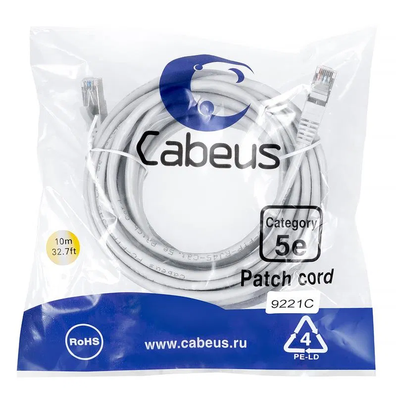 Патч-корд F/UTP кат.5E PC-FTP-RJ45-Cat.5e-15m-LSZH 2xRJ45/8p8c экранир. LSZH 15м сер. Cabeus 9247c