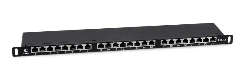 Патч-панель 19дюйм 0.5U 24 порта RJ45 кат.5E Dual IDC PLHD-24-Cat.5e-SH-Dual-0.5U полностью экранир. высок. плотности Cabeus 9650c