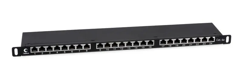 Патч-панель 19дюйм 0.5U 24 порта RJ45 кат.6а полностью экранир. Dual IDC высокой плотности Cabeus 9652c
