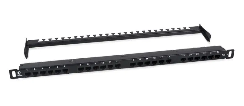 Патч-панель 19дюйм 0.5U 24 порта RJ45 кат.5E Dual IDC PLHD-24-Cat.5e-Dual-180-0.5U 180град. высокой плотн. с задн. кабельн. организатором Cabeus 9663c
